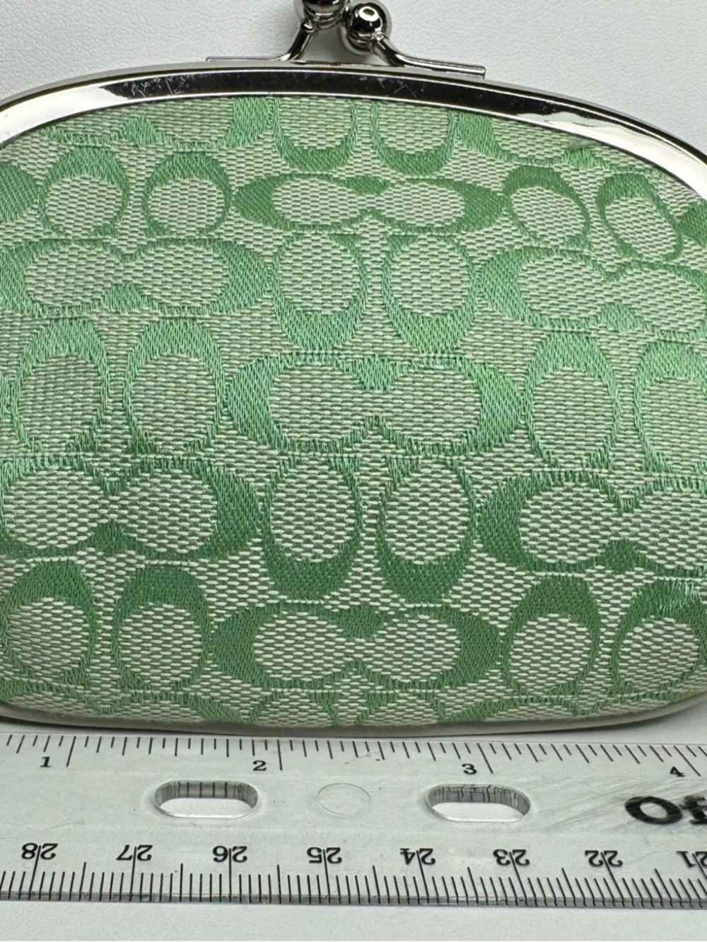 Coach Y2K Signature C Green Fabric Kisslock Coin Purse Bag